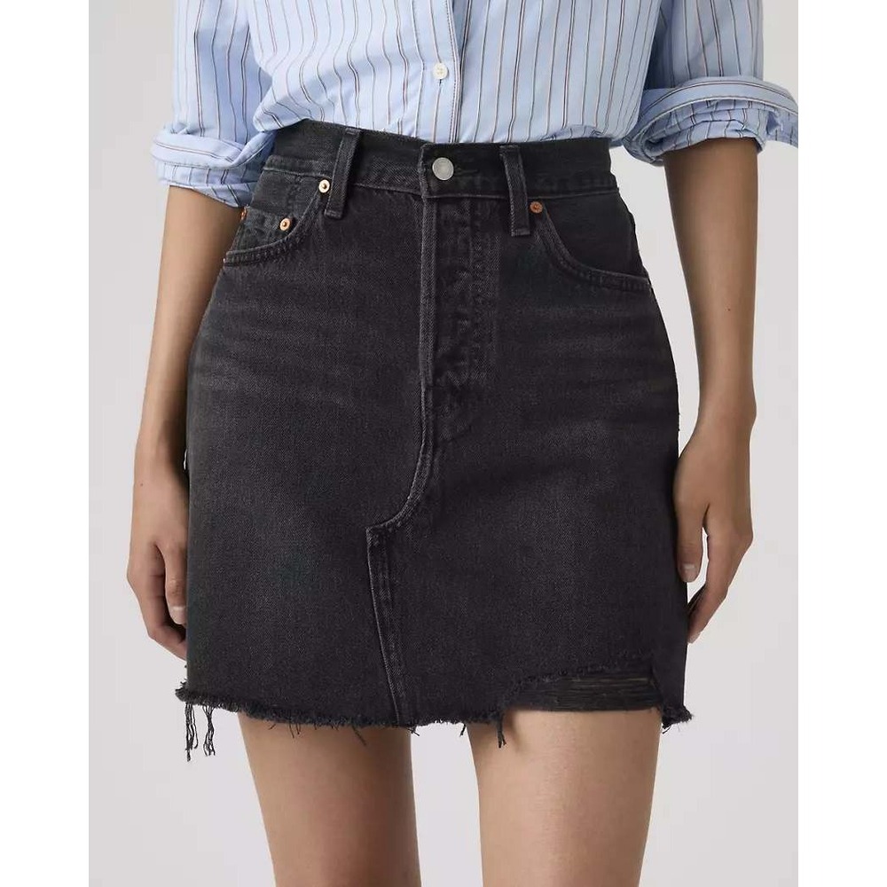 Levi's Deconstructed Mini Skirt Faded Black Frayed‎ Raw Hem Size 26 Women Denim